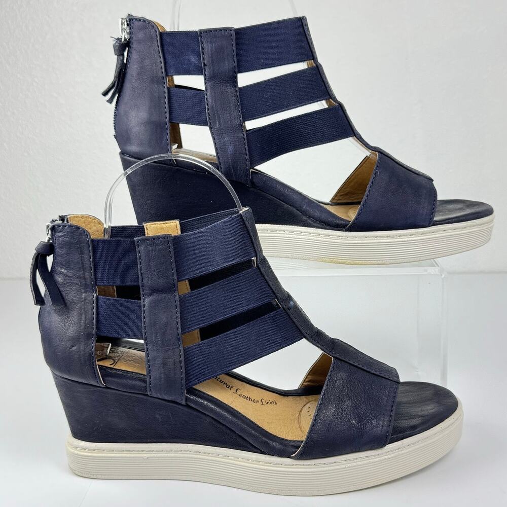 Sofft Sosie Wedge Leather Sandal Platform Gladiator Navy Blue Size 9M - Picture 4 of 10